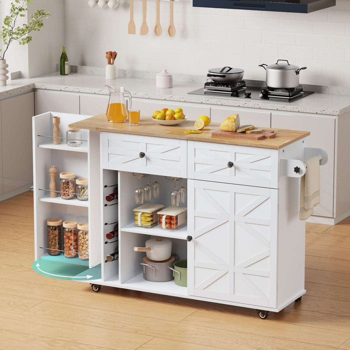 Flycity Rolling Kitchen Island with Storage Rack, Farmhouse Island Table for Kitchen