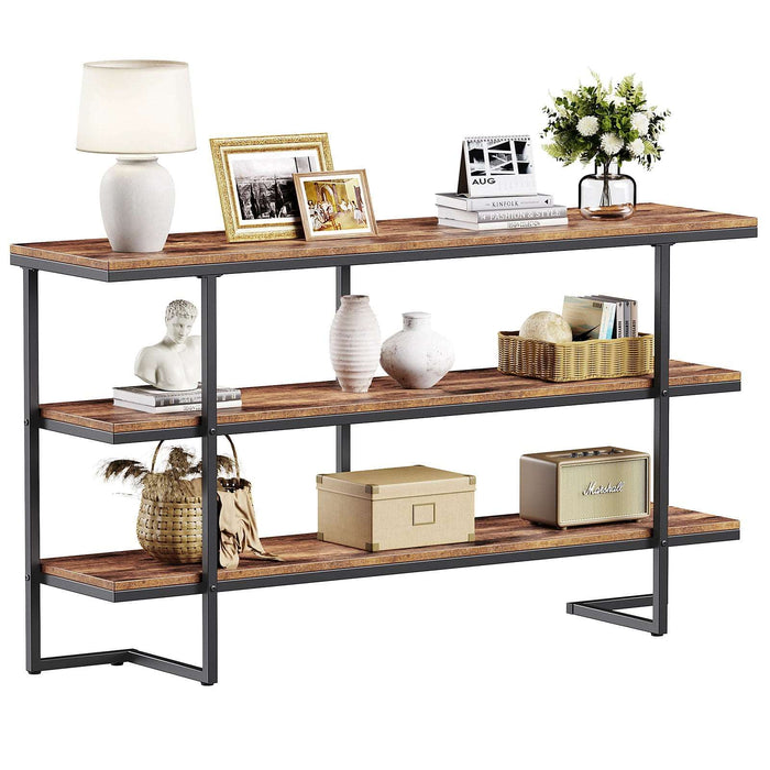 Flycity 55" Industrial Console Sofa Table with 3 Tier Storage Shelves