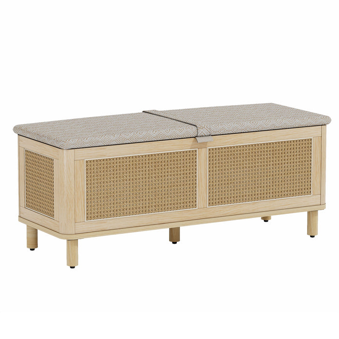 Flycity Boho Rattan Surface Bed End Storage Bench with Safety Hinges