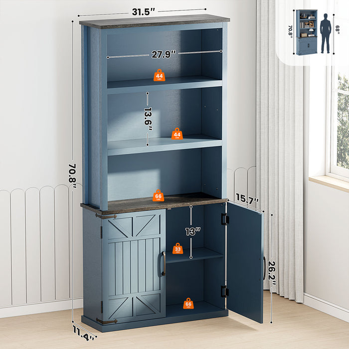 Flycity 70in Tall Farmhouse BookShelf with Storage Cabinet