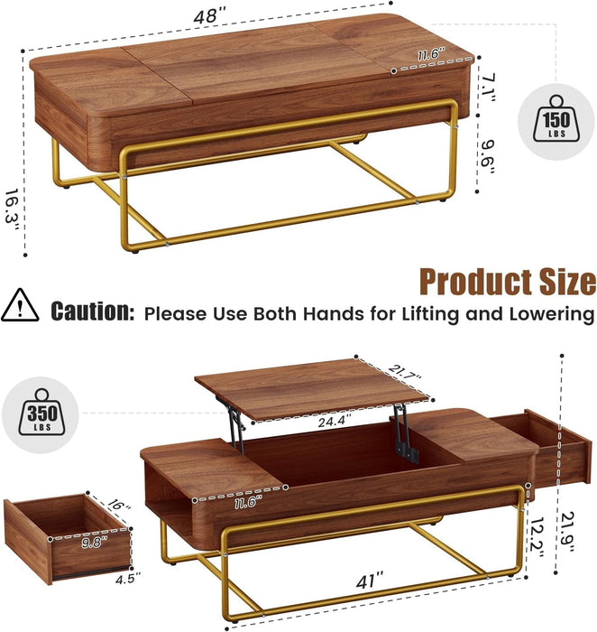 Flycity 48" Wood Lift Top Coffee Table with Storage for Living Room