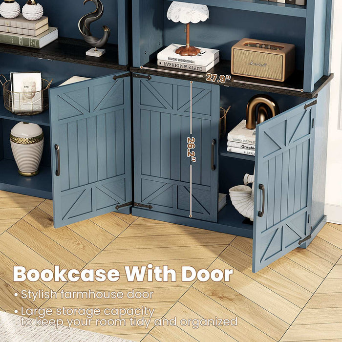 Blue Farmhouse Bookcase with Door