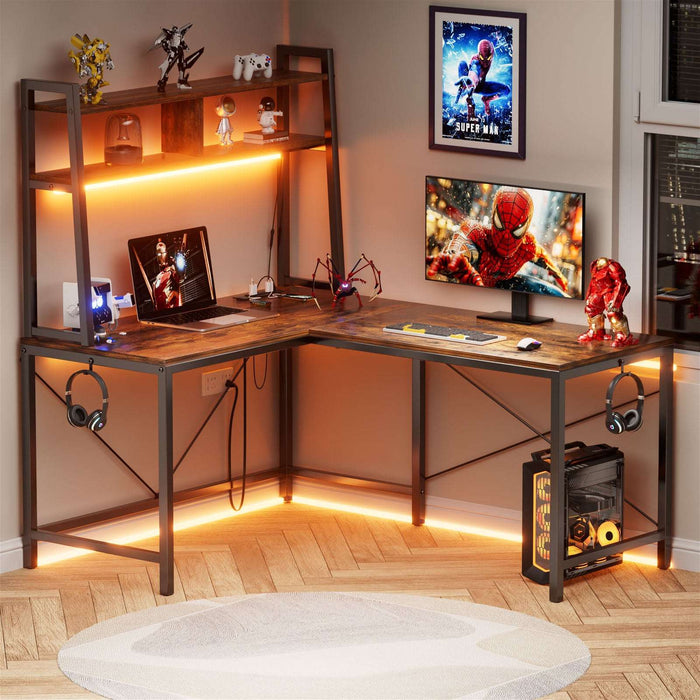 L Shaped Gaming Desk with Led Lights