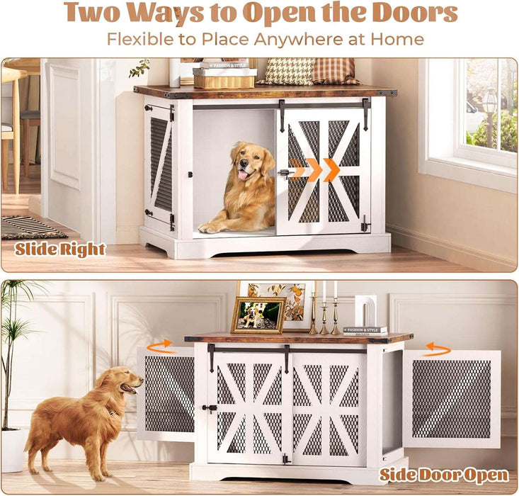 Flycity 39.4'' Farmhouse Heavy Duty Dog Crate Furniture with Sliding Door