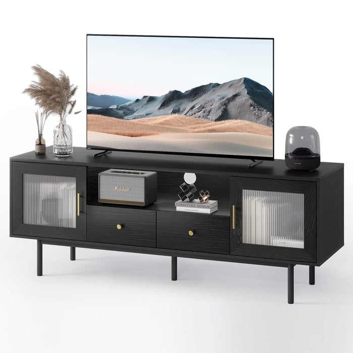 Flycity Mid-Century Modern Black TV Stand for 55/60/65 Inch TVs