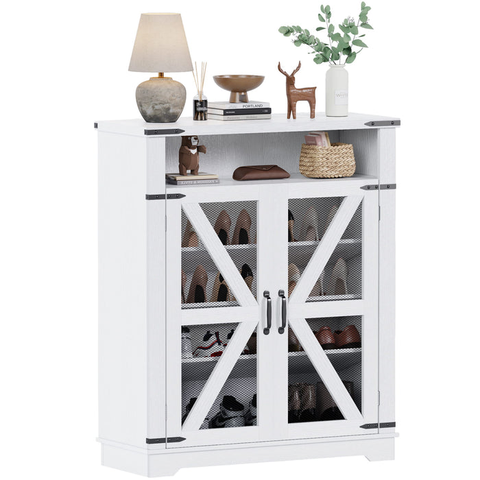 Flycity Farmhouse 6-tier White Shoe Cabinet With Adjustable Shelves