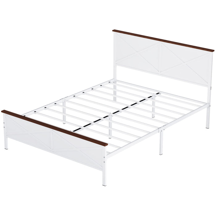 Flycity White low Profile Bed Frame with Headboard and Footboard