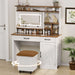 Flycity Farmhouse White Makeup Vanity Desk with Chair, Mirror, and LED Lights