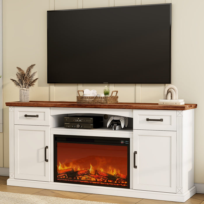 Flycity Electric Fireplace TV Stand, White TV Stand with 2 Storage Cabinets