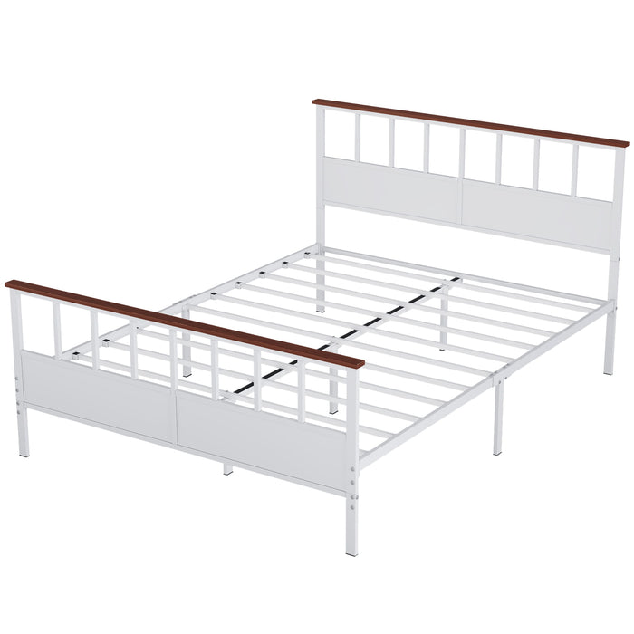 Flycity White Farmhouse Queen Metal Bed Frame with Headboard - Neston