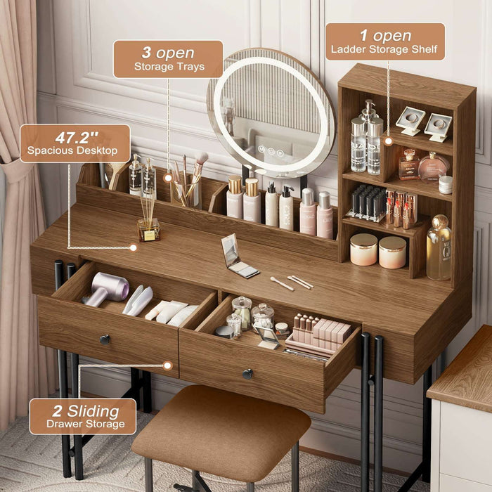 Flycity Makeup Vanity Desk Sets with LED Mirror & Storage Drawers 47"