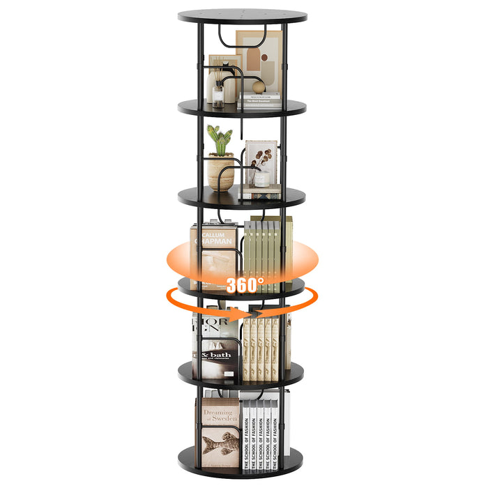 Flycity 3-5 Tier Black Rotating Bookshelf with storage rack