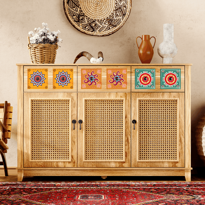 Wood Credenza​ with Rattan Doors