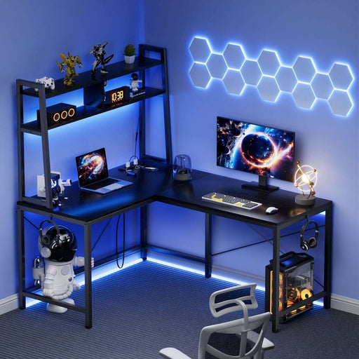 L-Shaped Gaming Desk With Led Lights