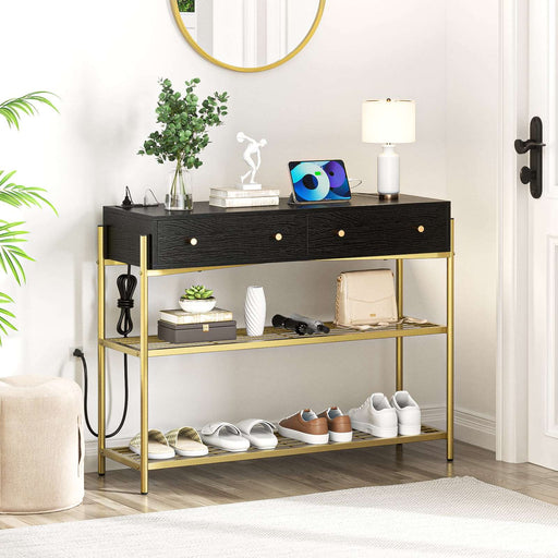 Flycity Black Narrow Console Table with Storage