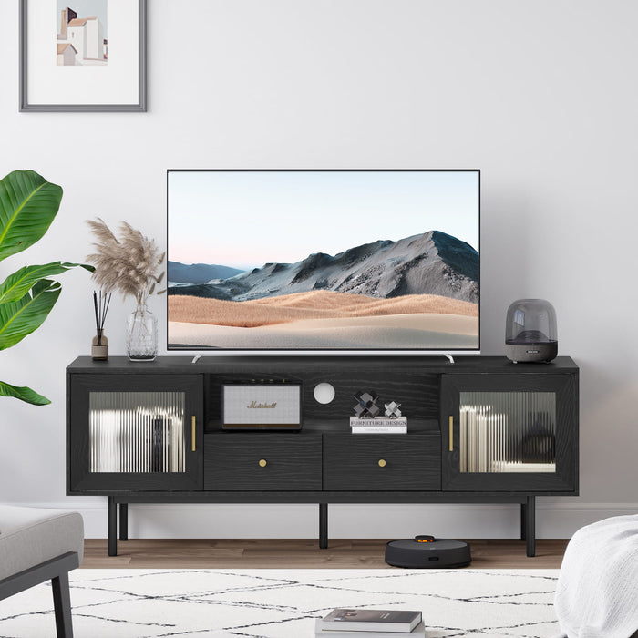 Flycity Mid-Century Modern Black TV Stand for 55/60/65 Inch TVs