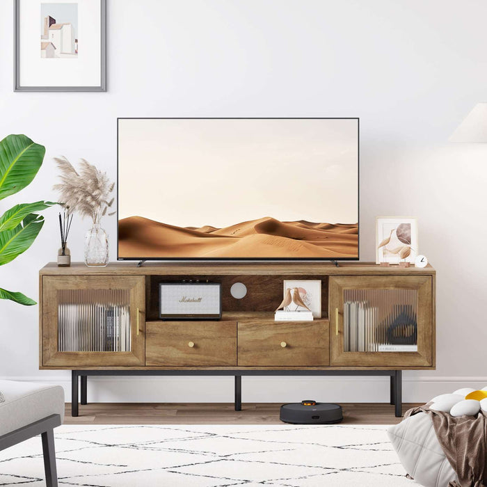 Flycity Mid-Century Modern Retro Brown TV Stand for 55/60/65 Inch TVs