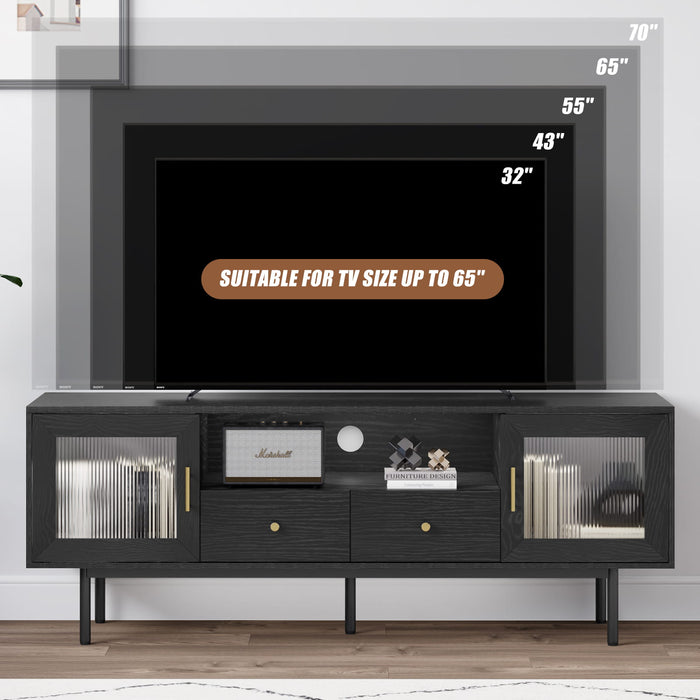 Flycity Mid-Century Modern Black TV Stand for 55/60/65 Inch TVs