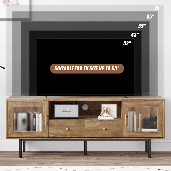 Flycity Mid-Century Modern Retro Brown TV Stand for 55/60/65 Inch TVs