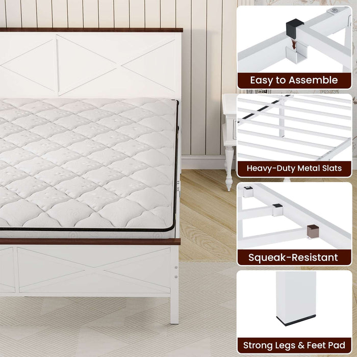 Flycity White low Profile Bed Frame with Headboard and Footboard