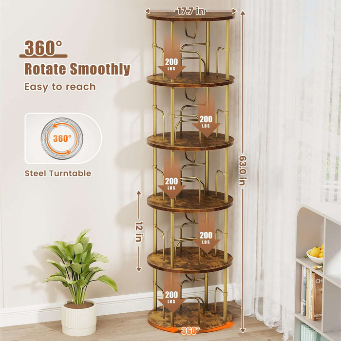 Flycity 360° Display 3-5 Tier Rotating Bookshelf with Special Visible Partition Storage