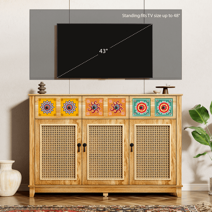 Wood Credenza​ with Rattan Doors