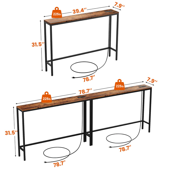 Flycity 39'' Narrow Console Sofa Table , Long Behind Couch Table Skinny with Charing Station and Metal Frame