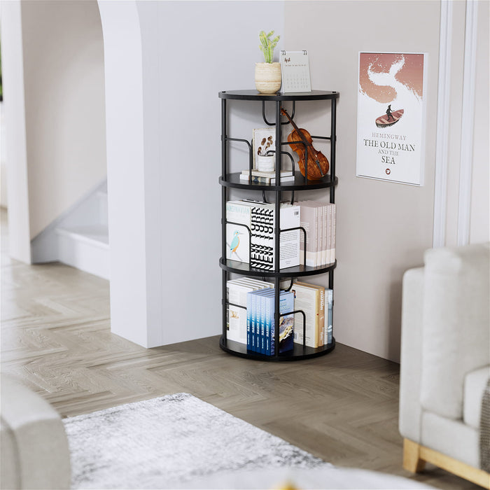 Flycity 3-5 Tier Black Rotating Bookshelf with storage rack