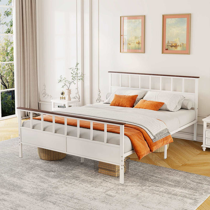 Flycity White Farmhouse Queen Metal Bed Frame with Headboard - Neston