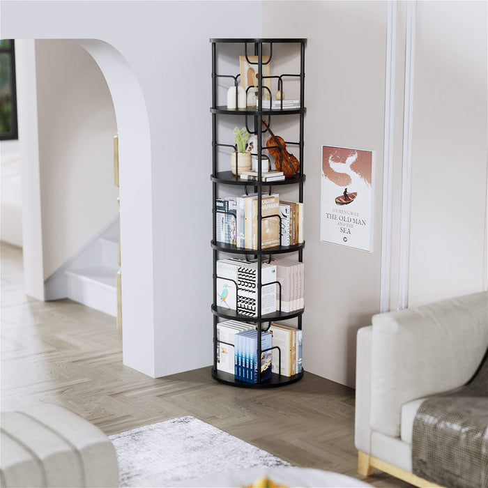 Flycity 3-5 Tier Black Rotating Bookshelf with storage rack