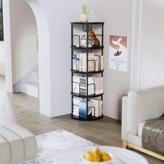 Flycity 3-5 Tier Black Rotating Bookshelf with storage rack