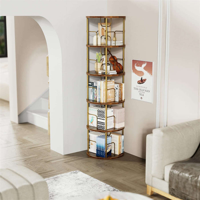 Gold 5-Tier Rotating Bookshelf