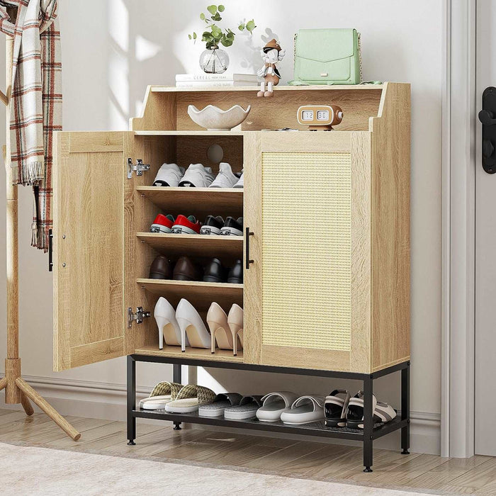 7-Tier Shoe Storage Cabinet with Rattan Doors