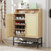 7-Tier Shoe Storage Cabinet with Rattan Doors