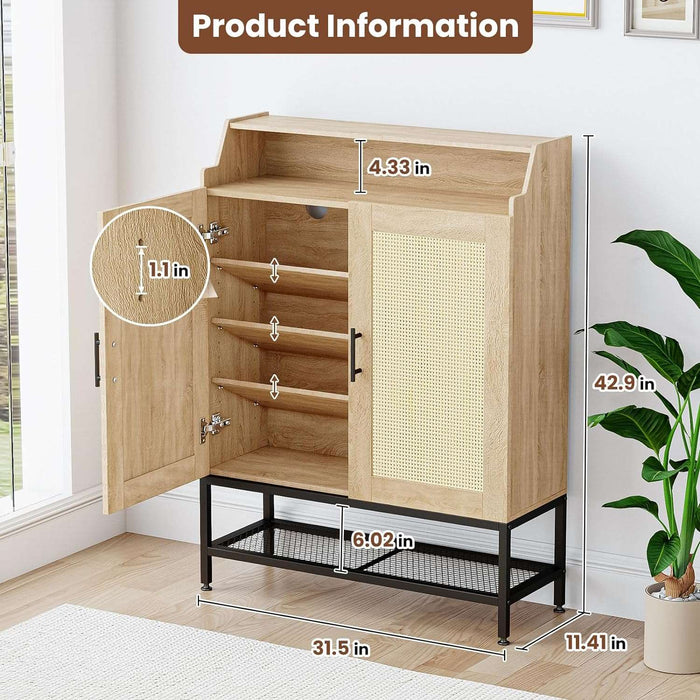 7-Tier Shoe Storage Cabinet with Rattan Doors