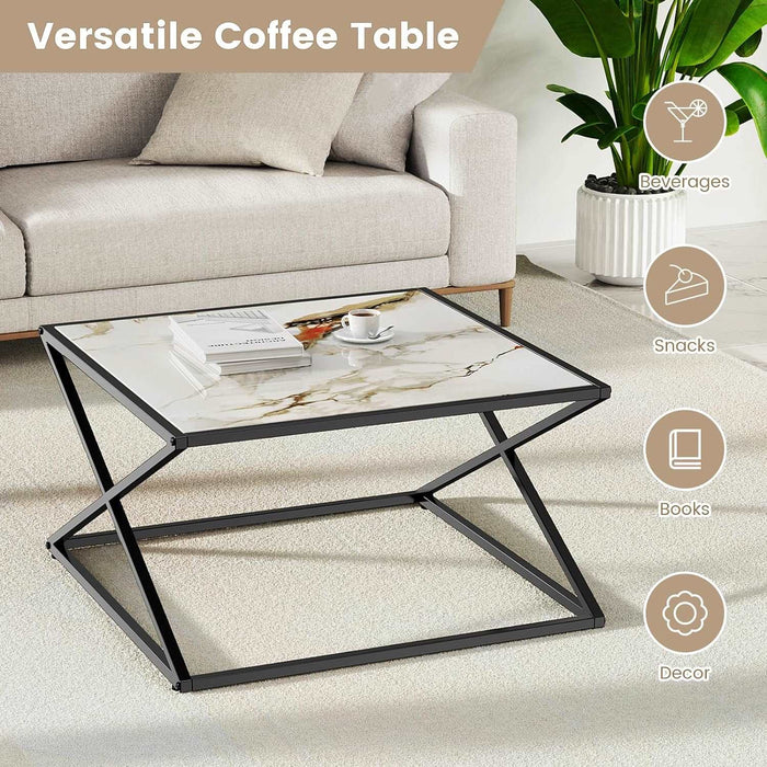 Flycity White Marble Center Coffee Table for Living Room