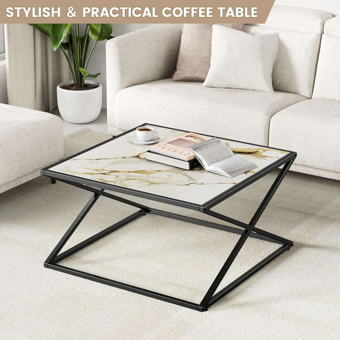 Flycity White Marble Center Coffee Table for Living Room