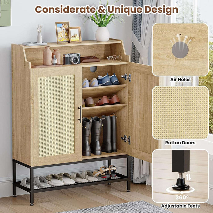 7-Tier Shoe Storage Cabinet with Rattan Doors