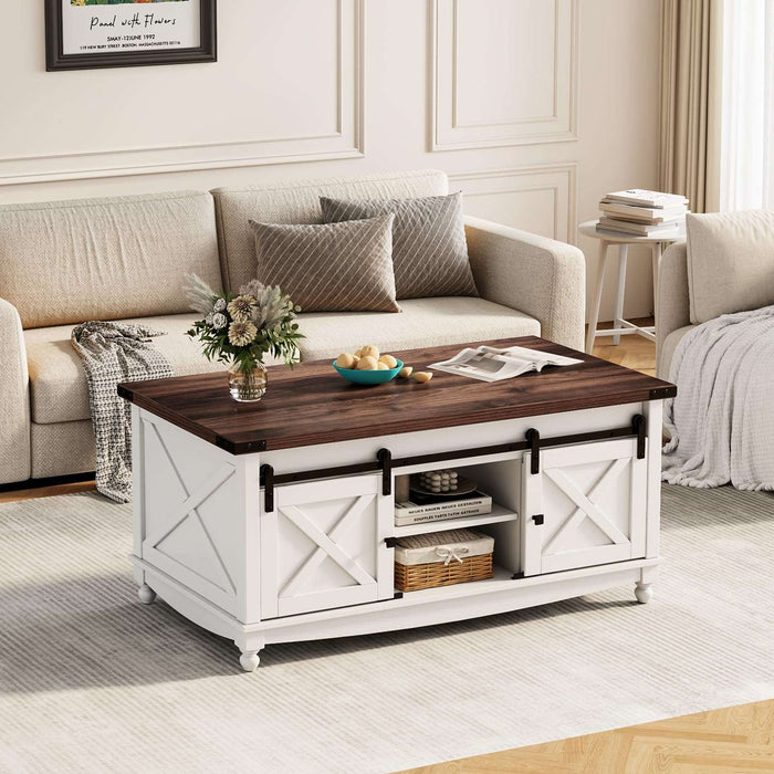 Flycity 48" Farmhouse Lift Top Coffee Table with Large Hidden Compartment