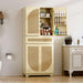 Flycity 72" Rattan Tall  Kitchen Pantry Storage Cabinet