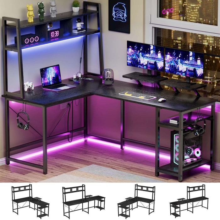 Flycity L-Shaped Computer Desk With Led Lights [US Warehouse]