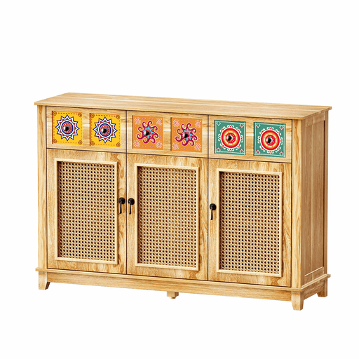 Wood Credenza​ with Rattan Doors