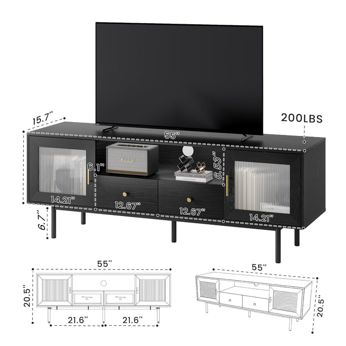 Flycity Mid-Century Modern Black TV Stand for 55/60/65 Inch TVs