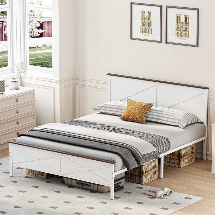 Flycity White low Profile Bed Frame with Headboard and Footboard