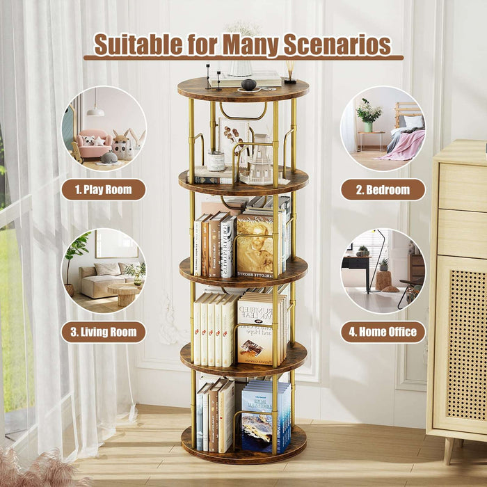 Flycity 360° Display 4 Tier Rotating Bookshelf with Special Visible Partition Storage