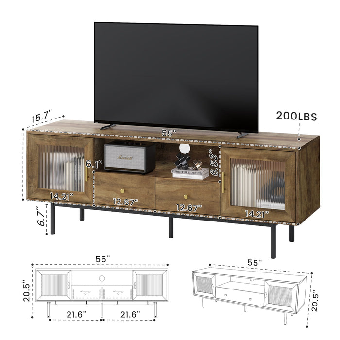 Flycity Mid-Century Modern Retro Brown TV Stand for 55/60/65 Inch TVs