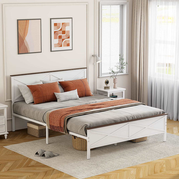 Flycity White low Profile Bed Frame with Headboard and Footboard