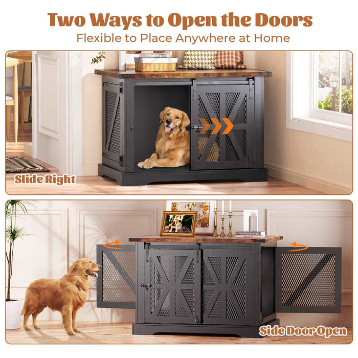 Flycity Farmhouse Black Heavy Duty Dog Crate Furniture with Sliding Door