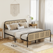 Boho Rattan Bed Frame Queen Size with Headboard