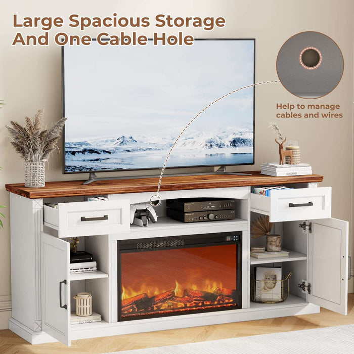 Electric Fireplace TV Stand Large Spacious Storage and One Cable-Hole